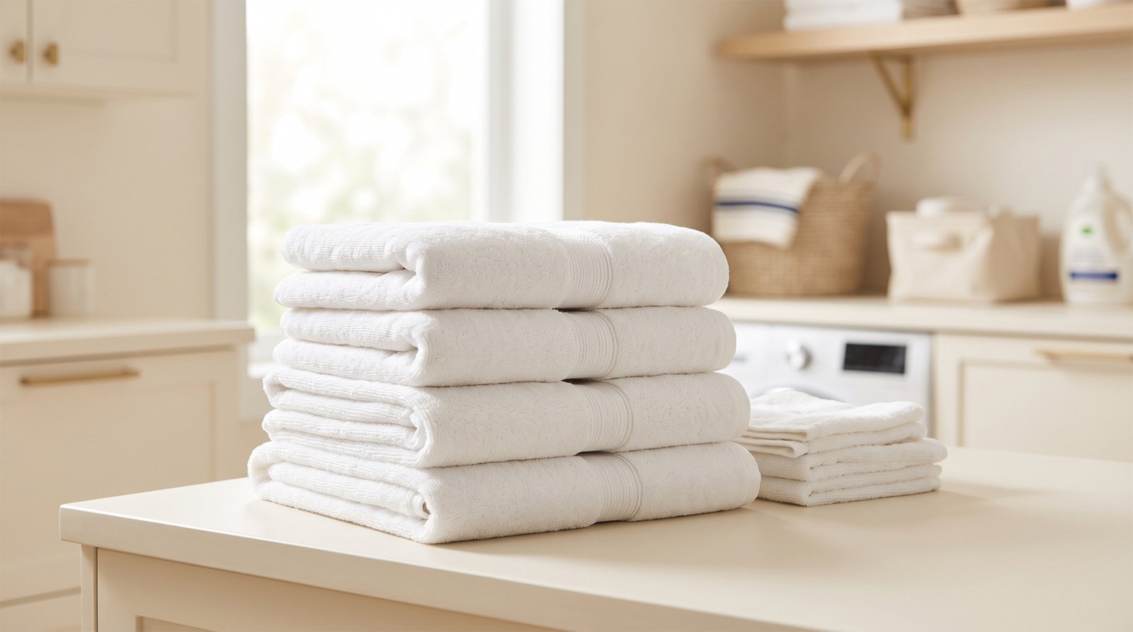 Fresh white towels in a bright room